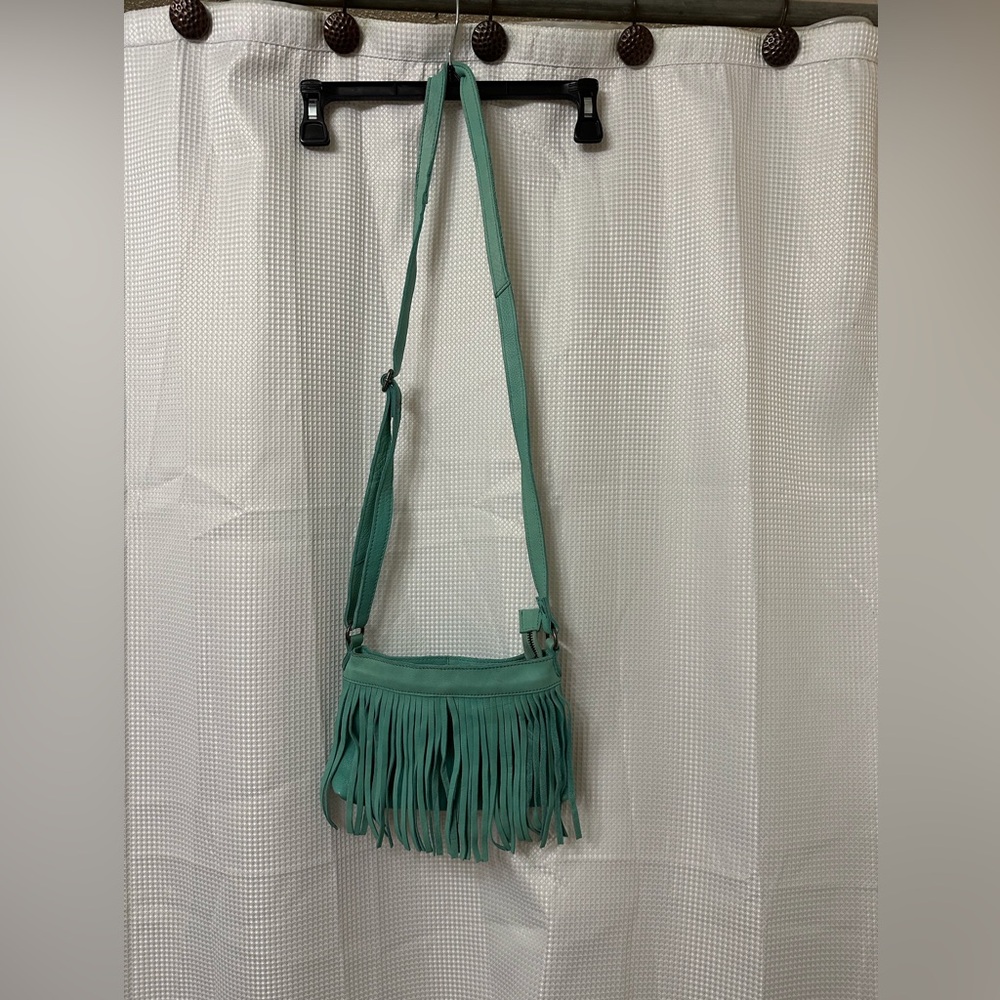 Green Fringe Crossbody Bag with Adjustable Strap